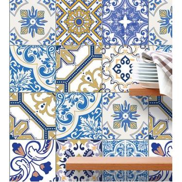 Imagem de Azulejo Adesivo fosco Azul Bege Amarelo E Branco - Papel e Parede