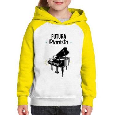 Imagem de Moletom Infantil Futura Pianista - Foca na Moda, Branco, Amarelo, 4