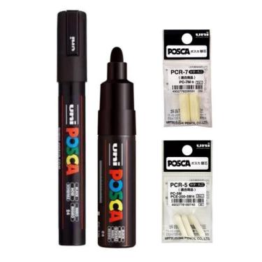 Imagem de Kit 2  Posca Preta PC-5M e PC-7M + Refil - Uni-Ball