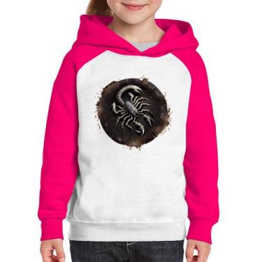 Imagem de Moletom Infantil Escorpião Sígno - Foca na Moda, Branco, Rosa, 12