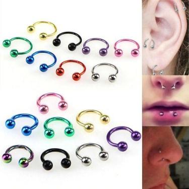 Imagem de Kit 8 Piercing Septo Ferradura Nariz Aço Cirúrgico 6 Mm Dourado Preto 