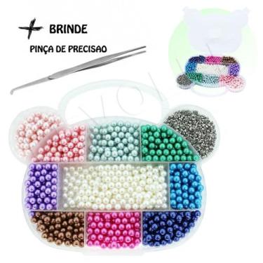 Imagem de Kit Estojo 1100 Perolas Inteiras 10 Cores 6mm + Rebites - Levolpe