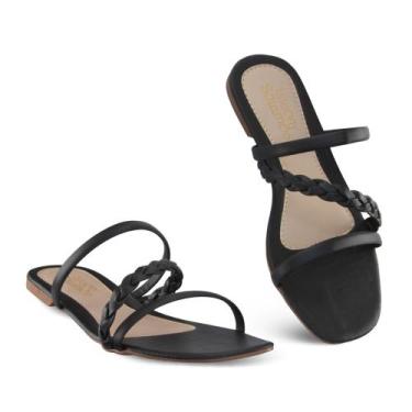 Imagem de Sandália Rasteirinha Feminina Com Tira de Tranca delicada - 24T, Preto
