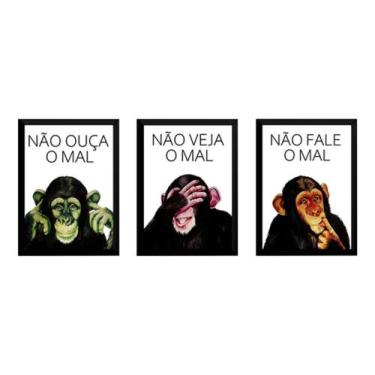 Imagem de Conjunto 3 Quadros Macacos Sábios Arte Com Frase - Fanarte