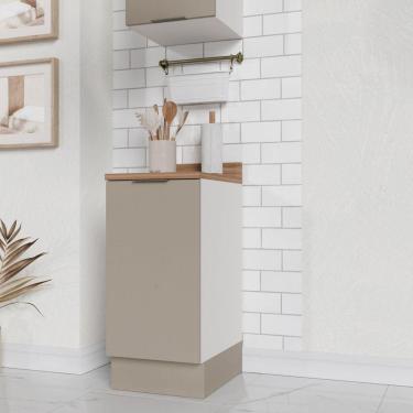 Imagem de Balcão 1 Porta 40cm com Tampo com Rodapé Puxador 150cm Ipanema CabeCasa MadeiraMadeira Cinza Trama/Branco