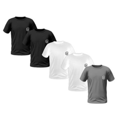 Imagem de Kit 5 Camisetas Masculinas Manga Curta Bordada Premium (2 Pretas, 2 Br
