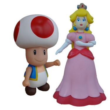 Imagem de Kit 2 Bonecos Grandes Princesa e Toad 23cm Coleção - Super Size Figure