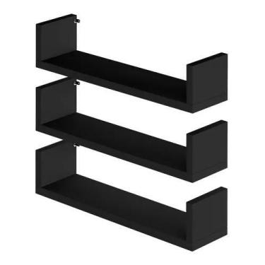 Imagem de Kit 3 Prateleiras Nicho U Branco Preto Livros Mdf  - Deliquadros, Pret