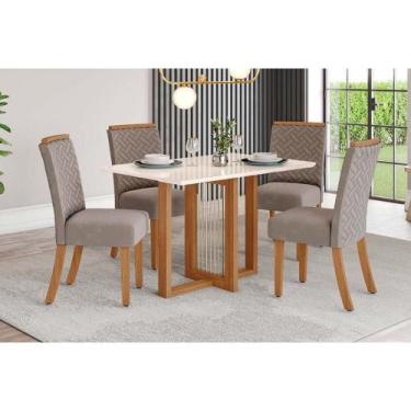 Imagem de Conjunto: Mesa de Cozinha Natalí c/ Tampo Madeirado c/ Vidro Reto 120x