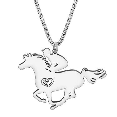 Imagem de LONYOO Colar de cavalo de corrida de aço inoxidável, pingente de animal, joia banhada a ouro 18K, presentes de cavalo para mulheres, Medium, Aço inoxidável, Sem Pedra Preciosa