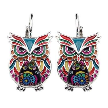Imagem de NEWEI Brincos de papagaio de coruja de anime de liga esmaltada, com clipe francês, joias modernas de pássaros para mulheres, crianças, meninas, presentes, Metal esmaltado metal, Sem pedra preciosa