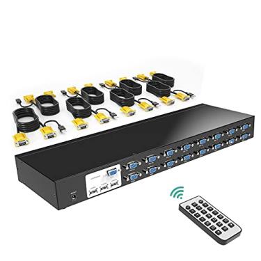 Imagem de MT-VIKI Switch Kvm de 16 Portas, Switch Kvm de Montagem Em Rack 16X1 Vga, Cabos de 16 Kvm Incluídos e Controle Remoto Ir, Ajuste Em Rack 1U 19''