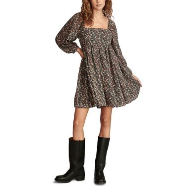 Imagem de Lucky Brand Mini feminino estampado gola quadrada manga longa, Floral vermelho, GG