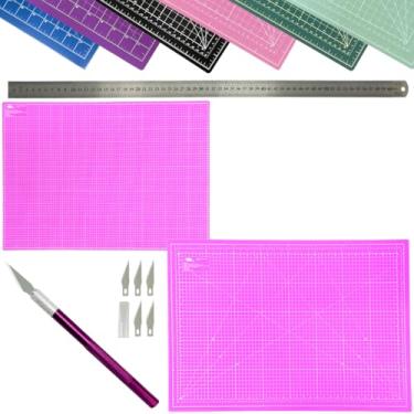 Imagem de Base de Corte Placa Grande 90x60 Multiuso Costura Patchwork Artesanato Scrapbook Estilete Bisturi Régua Metal 60cm (Rosa)