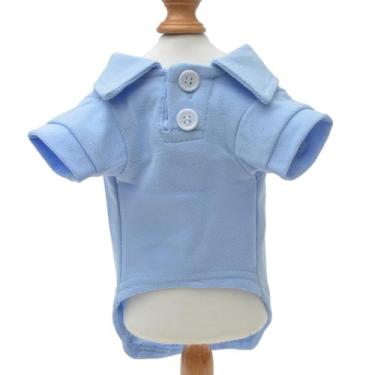 Imagem de lovelonglong Camisas polo básicas para cães de algodão premium, camisetas polo para cães grandes, médios e pequenos com gola de dois botões, cor branca azul-celeste GG