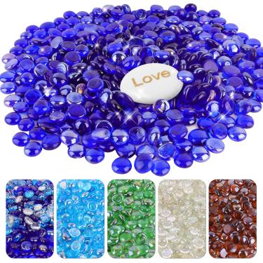 Imagem de Lechloris Contas De Vidro De Fogo De 20 Libras Para Fogueira, Lareiras A Gás Ou Propano - Pedras De Vidro Para Fogueira De 0,6" A 0,7" - Mármores De Vidro Planos Decorativos Para Vasos, Aquários, Deco