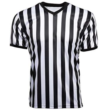 Imagem de Murray Sporting Goods Camiseta masculina de árbitro com decote em V | Fantasia oficial masculina de manga curta com gola V e gola V oficial de Halloween, Preto e branco, G