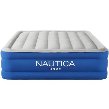 Imagem de Nautica Colchão de ar Queen tamanho Plushaire de 43 cm com parte superior para travesseiro – bomba embutida, construção de vigas verticais, vinil resistente a perfurações DuraTex, sistema