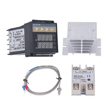 Imagem de Kit de Controle de Temperatura Akozon para Incubadoras 0-400 ℃ Com Termostato REX-C100FK02-V * DN, Termopar M6 de 1M, Dissipador de Calor e relé (25A)