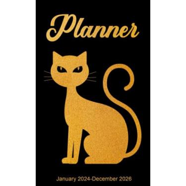 Imagem de January 2024-December 2026 Planner: Pocket Size for Purse, 36 Months Monthly Personalized Plan and Organizer Schedule, 3 Years Small Appointment Book Featuring Gold Cat Cover