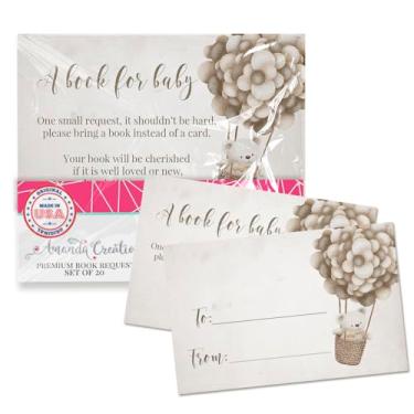 Imagem de Amanda Creation Cartões de solicitação de livro gênero neutro urso de pelúcia leve um pedido de inserção de livro para chá de bebê - 20 etiquetas de presente dupla face de 6 x 10 cm, feito nos EUA