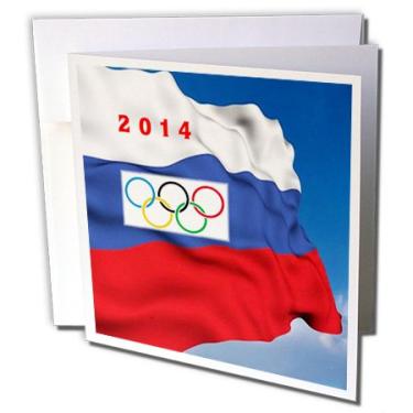 Imagem de 3dRose Imagem dos círculos olímpicos na bandeira voadora russa - Cartões comemorativos, 15 x 15 cm, conjunto de 12 (gc_174215_2)