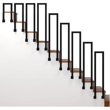 Imagem de Corrimão de corrimão de escada interna com ajuste de 1 degrau, corrimão de mão de varanda frontal, corrimãos de transição de ferro forjado, balaustrada de escada, montagem lateral de trilho