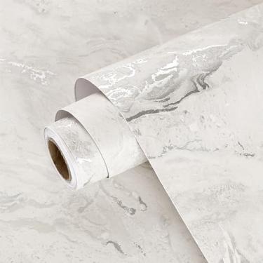 Imagem de Wallercity Papel de contato de mármore bege para bancadas, papel de parede decorativo de mármore de granito à prova d'água para armários de cozinha, papel de contato prateado fosco em vinil