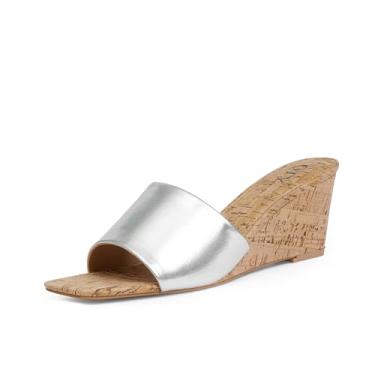 Imagem de QIY Sandálias de cunha para mulheres, bico aberto, salto plataforma para mulheres, bico quadrado, A - prata, 39