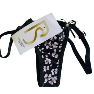 Imagem de Fio Dental Ajustável Preta Estampa de Flores - Pimenta Sexy