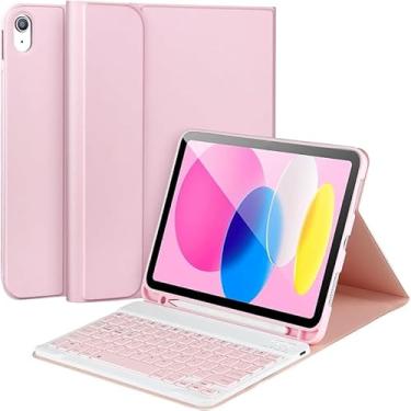Imagem de Capa para iPad de 10ª geração com teclado, superfície resistente a manchas, teclado sem fio removível para iPad 10ª geração 10,9 (Rosa)