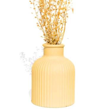 Imagem de Mini Vaso Garrafa Listrada Clássica Artesanal 9,5x7cm em Cimento (Amarelo)