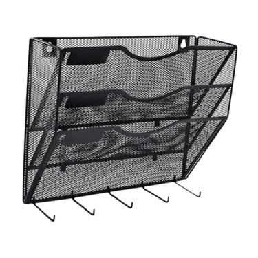 Imagem de YsXoWiui Organizador de documentos de arquivo de montagem na parede, suporte de arquivo para classificação de catálogos de literatura, rack de letras para, Preto