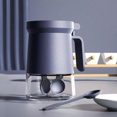 Imagem de Açucareiro Porta Temperos de Vidro com Tampa e Colher 350 ml para Açúcar Sal e Ervas Cozinha (Azul)