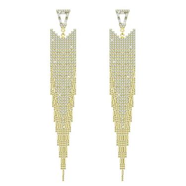 Imagem de KristLand - S925 Prata/Liga Gancho Elegante Corrente Borla Brincos de Couro Longo Franja Pendurado Simples Brincos Delicados, Cristal, Cristais