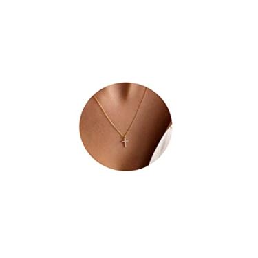 Imagem de Pencros Colar de cruz simples com pingente de crucifixo preenchido em ouro 18 K com cruz delicada para mulheres e meninas, Latão, Zircônia cúbica