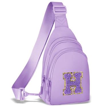 Imagem de ZLFSRQ Pequena bolsa tiracolo com inicial para mulheres, linda bolsa de peito com letras personalizadas, pochete transversal, H