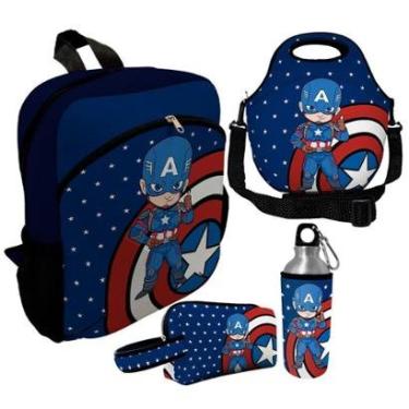 Imagem de Kit Escolar Infantil Mochila de Costas + Lancheira Térmica + Necessaire Plus + Squeeze de Alumínio-Unissex