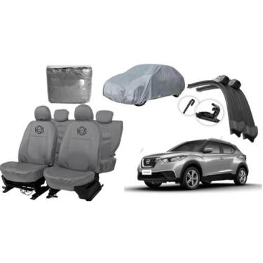 Imagem de Kit capa couro cinza Kicks 16-23+capa de cobrir + limpa vidro - ferro 