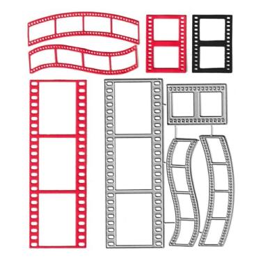 Imagem de 4 peças de matrizes de corte de tiras inclinadas para fotos de viagem, etiquetas de selos postais de viagem, molduras de corte, molde de estênceis de metal em relevo para cartões, álbuns de recortes e