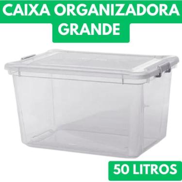 Imagem de Caixa Grande Cesto Organizadora Resistente Com Tampa E Travas Transpar