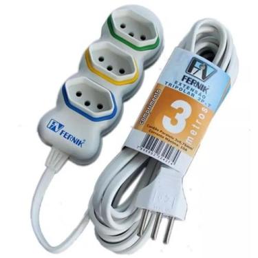 Imagem de Extensao eletrica tripolar 2p+t 10a fernik 3 tomadas 3x0.75mmx3 metros