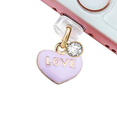 Imagem de EIISE & FONDA Porta de carregamento USB CP10, plugue antipoeira, roxo, pingente de coração, pingente de telefone para iPhone 11/XS MAX/XR/X/8 Plus/7/6S/6/SE iPad iPod (roxo), approx. 1.4 cm (H) x 1.5