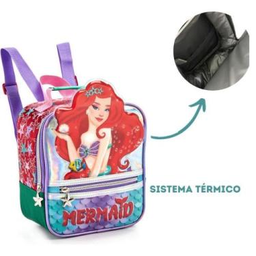 Imagem de Lancheira Térmica Escolar Infantil Menina Sereia Denlex, Vermelho