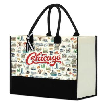 Imagem de Bolsa feminina Italy Chicago New York Las Vegas Paris para presente de lona, Chicago., Large