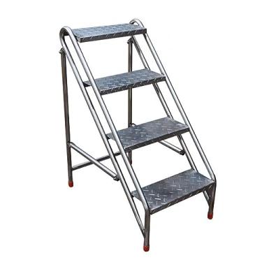 Imagem de Escada dobrável de 4 degraus com corrimões, banco dobrável com pedal antiderrapante largo, escada de aço resistente para adultos para casa, cozinha, biblioteca, escritório, banco dobrável com
