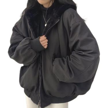 Imagem de Jaqueta sherpa para mulheres adolescentes meninas adolescentes reversíveis y2k zip up capuz helpeece pur grunge casaco de inverno cutecore roupas coreanas, preto, m