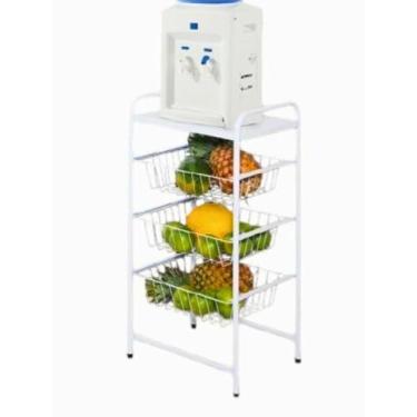 Imagem de Genérico, Fruteira de chão 3 cestos aramado base para bebedouro metal para cozinha organizadora pintura epóxi branca bandejas aramadas