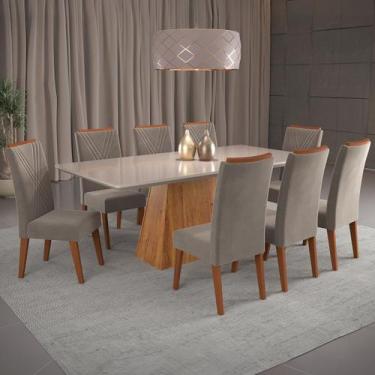 Imagem de Mesa de Jantar 8 Lugares Barth com Vidro Mel/Perola/Off White - Viero 
