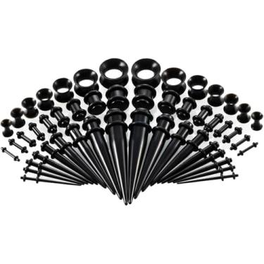 Imagem de Kit de 50 peças de alongamento de orelha 14G-00G, alargadores cônicos de acrílico e túneis de silicone, conjunto de expansores de orelha, joias para mulheres e homens, presentes de aniversário de